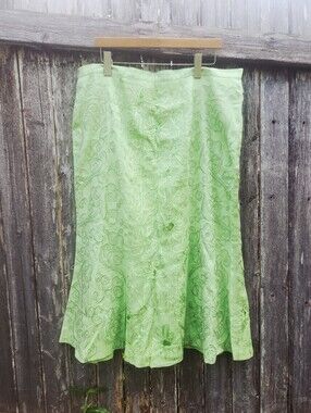 Vintage JSong Collection Embroidered Sage Green Linen Floral Skirt